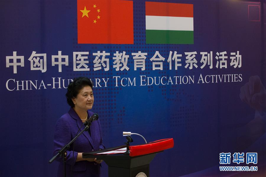 6月18日，在匈牙利布達(dá)佩斯，中國國務(wù)院副總理劉延?xùn)|出席中匈中醫(yī)藥教育合作系列活動時(shí)講話。中國國務(wù)院副總理劉延?xùn)|18日在布達(dá)佩斯考察匈牙利塞梅爾維斯醫(yī)科大學(xué)并出席中匈中醫(yī)藥教育合作系列活動。 新華社發(fā)（弗爾季&middot;奧蒂洛攝）