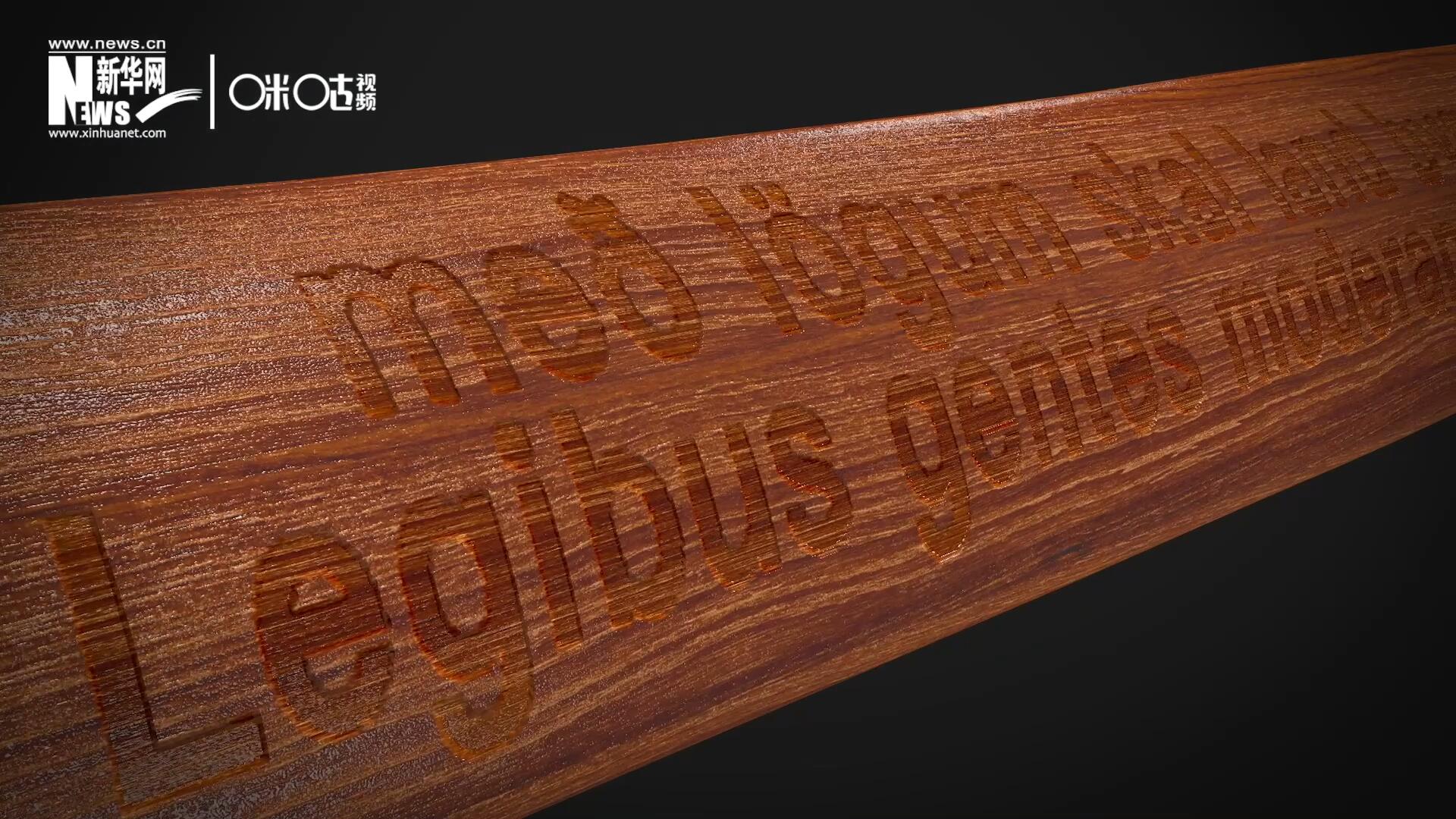 這把木槌尺寸超大、顏色棕紅、精雕細(xì)刻，上面刻有&ldquo;社會(huì)必須建立在法律的基礎(chǔ)上&rdquo;。