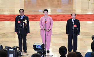 崔光日、荀笑紅、巨曉林代表接受采訪