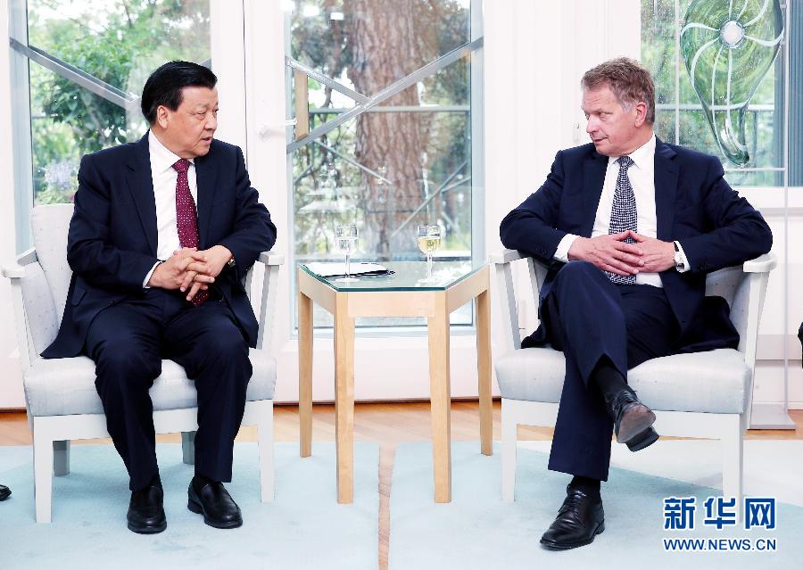 6月12日，中共中央政治局常委、中央書記處書記劉云山在赫爾辛基會見芬蘭總統(tǒng)尼尼斯特。 新華社記者姚大偉攝 