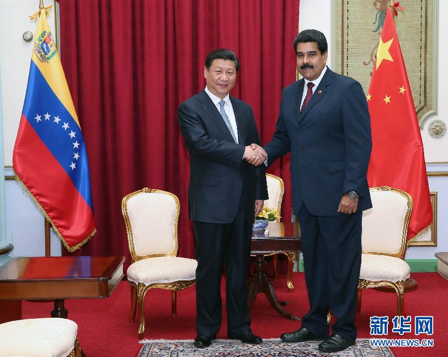 當(dāng)?shù)貢r間7月20日，國家主席習(xí)近平在加拉加斯同委內(nèi)瑞拉總統(tǒng)馬杜羅舉行會談。 新華社記者蘭紅光攝 