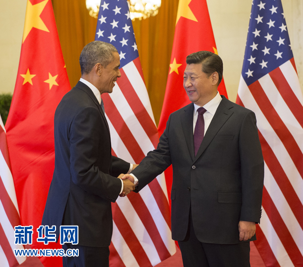 11月12日，國家主席習近平在北京人民大會堂舉行歡迎儀式，歡迎美國總統奧巴馬對中國進行國事訪問。 新華社記者 李學仁 攝