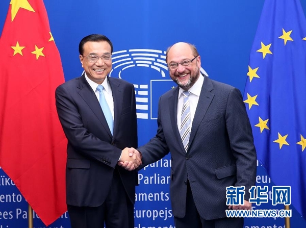 當?shù)貢r間6月29日上午，國務(wù)院總理李克強在布魯塞爾會見歐洲議會議長舒爾茨。 新華社記者 龐興雷 攝