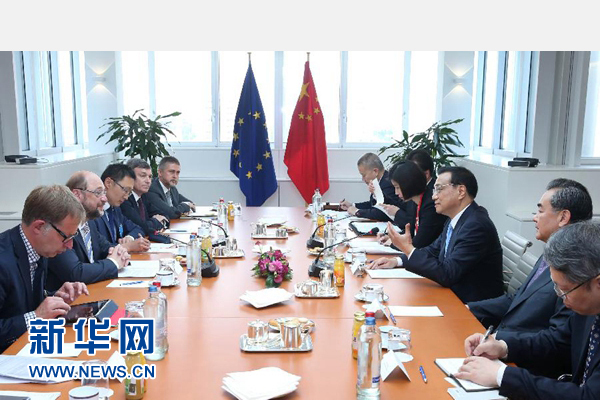 當?shù)貢r間6月29日上午，國務(wù)院總理李克強在布魯塞爾會見歐洲議會議長舒爾茨。 新華社記者 龐興雷 攝