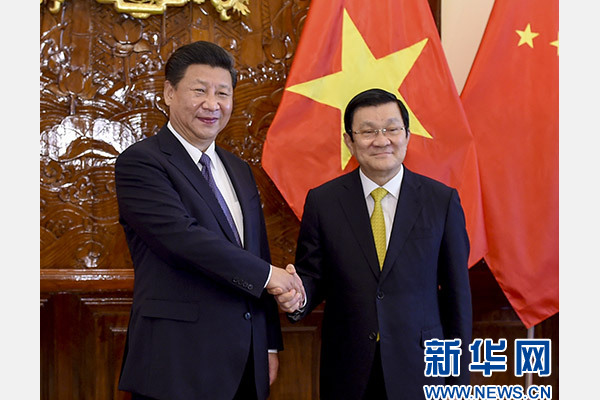 11月6日，中共中央總書記、國家主席習近平在河內同越南國家主席張晉創(chuàng)舉行會談。 新華社記者李學仁攝