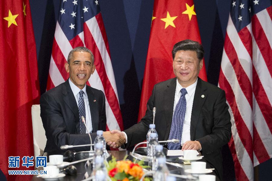 11月30日，國家主席習(xí)近平在巴黎會見美國總統(tǒng)奧巴馬。新華社記者黃敬文攝