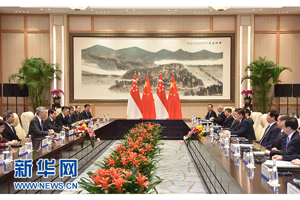 9月2日，國家主席習(xí)近平在杭州會見新加坡總理李顯龍。新華社記者張鐸攝