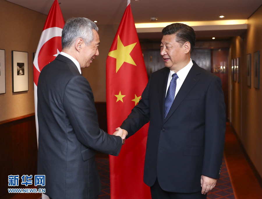 7月6日，國家主席習近平在漢堡會見新加坡總理李顯龍。 新華社記者謝環(huán)馳 攝